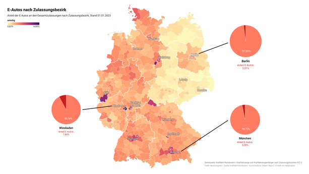 Bild vergr&ouml;&szlig;ern: Studie: Regionale Unterschiede bei E-Auto-Anteil  - Hohe Gehälter, viele E-Autos