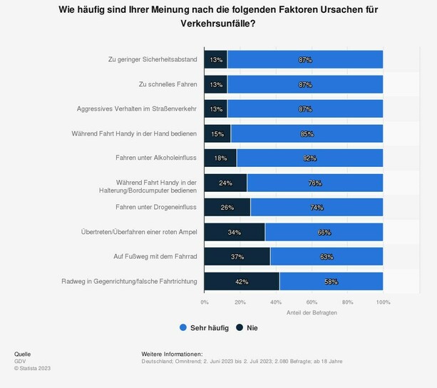 Bild vergr&ouml;&szlig;ern: Grafik: Gründe für Verkehrsunfälle - Rasen und Handybenutzung