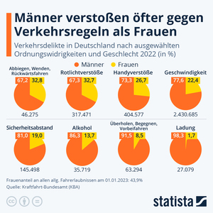 Grafik: Verkehrsverstöße auf deutschen Straßen - Männer weit vorn
