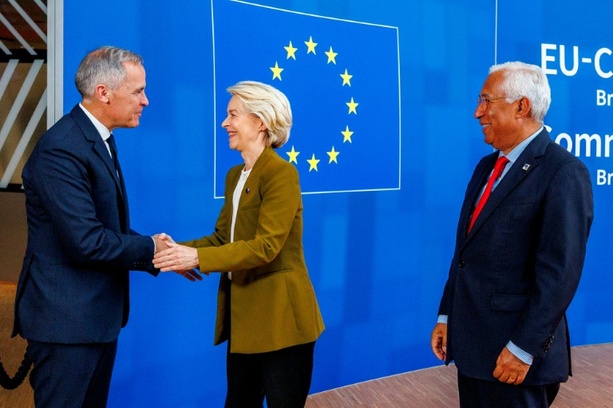 Bild vergr&ouml;&szlig;ern: Carney, von der Leyen und Costa beraten über künftige Partnerschaft Kanadas und der EU